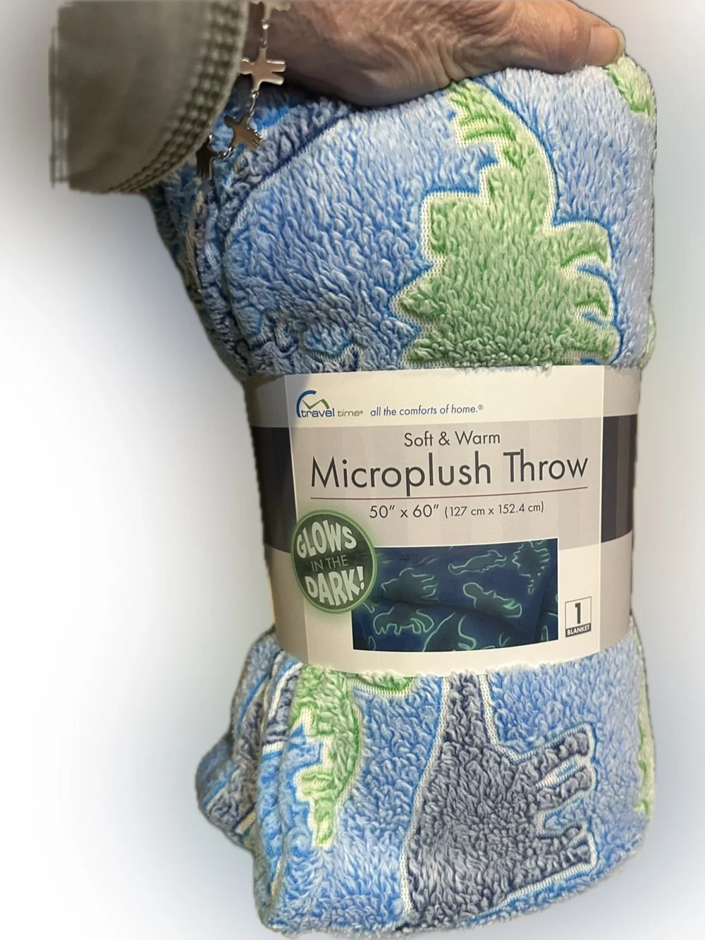 TRAVEL TIME MICROPLUSH THROW BLANKET SOFT WARM BLUE GREEN GRAY DINOSAUR 50”x 60”